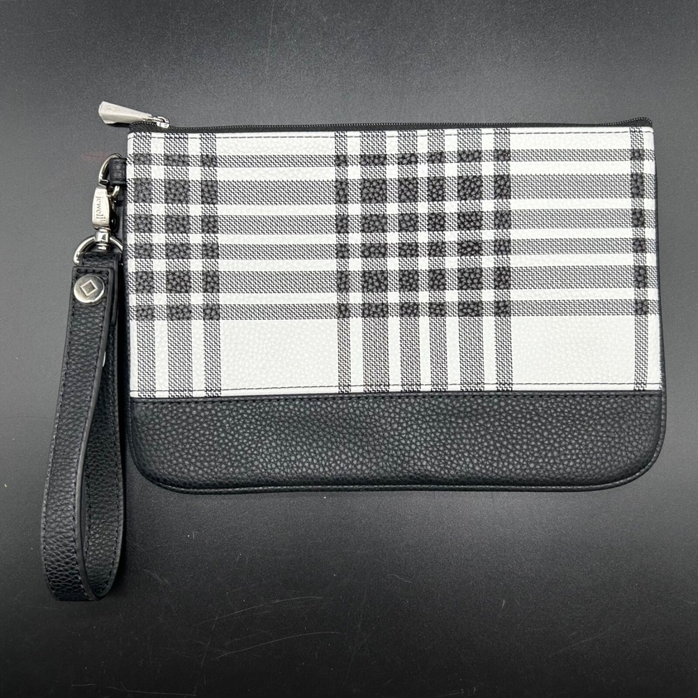 Thirty One Jewell Black & White Plaid Wallet Clutch Wristlet New